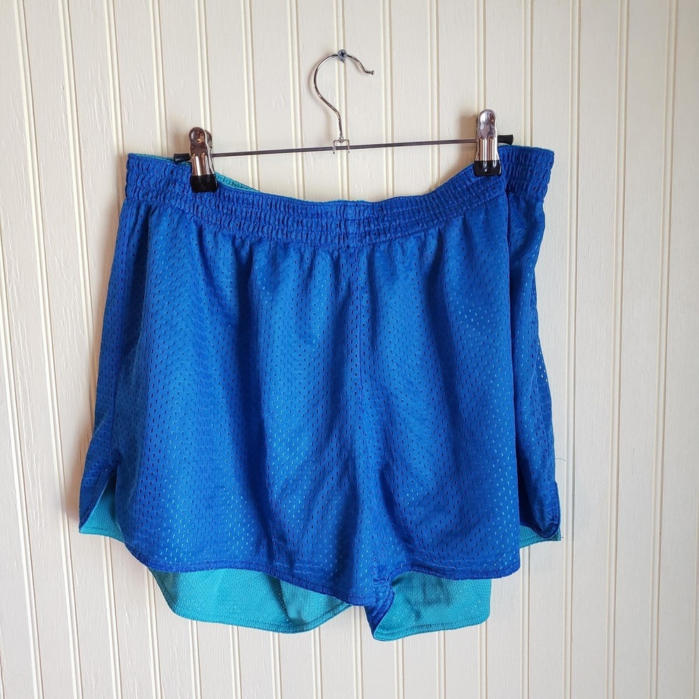 Mix & Co Shorts Womens 2X Blue Mesh Elastic Waist Lined Athletic Running